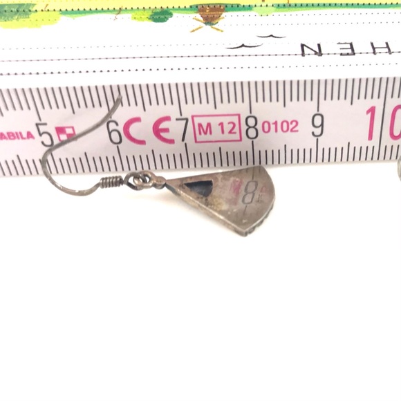 Vintage 925 Silver & Onyx Fan Shape Drop Earrings - Picture 6 of 7